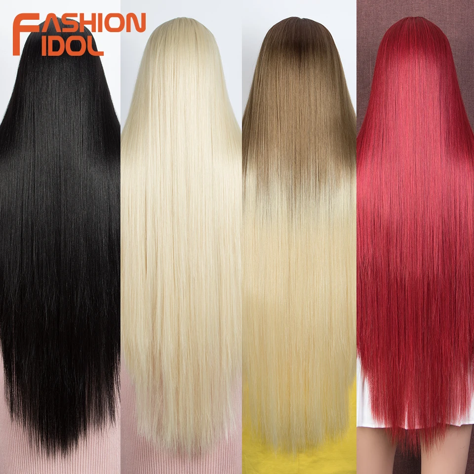 38 inch Straight Hair Synthetic Lace Front Wigs For Women High Temperature Fiber Ombre Blonde Highlight Cosplay Wig FASHION IDOL