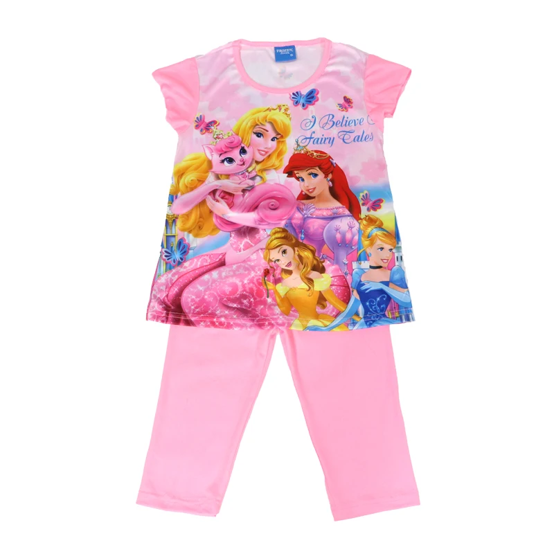 

Girls Summer New Long Hair Princess Mermaid Kids Outfits Children's Clothing Short Sleeve+Trousers Pajamas Suit Fashion 3-8Y