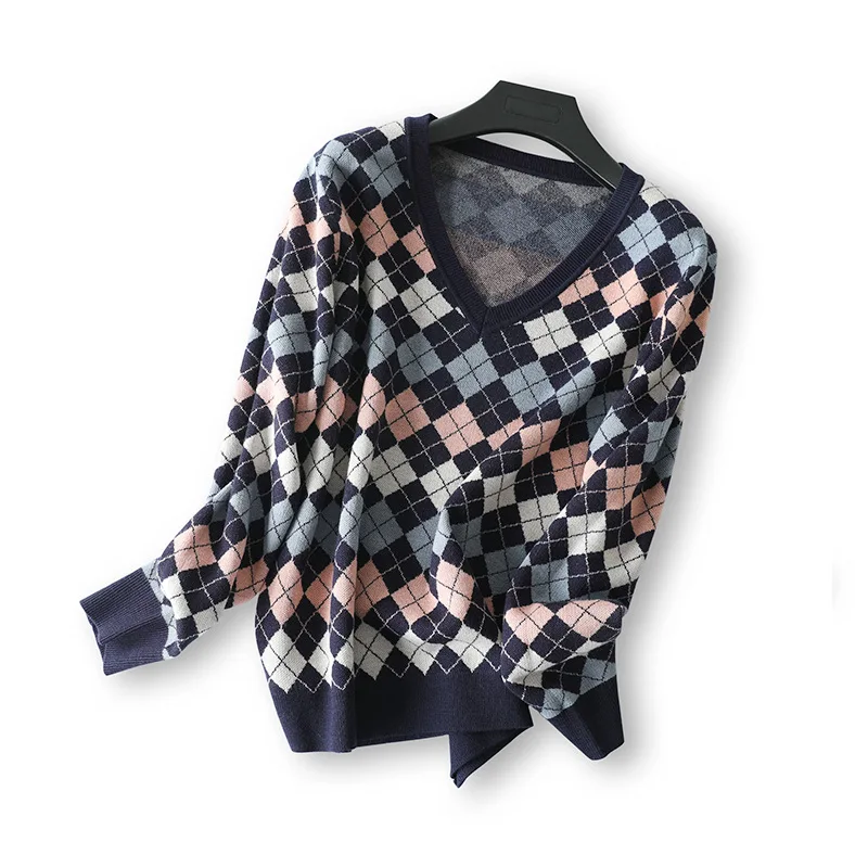 

Shanghai New Europe Sang 2020 Autumn And Winter College Mixed Colors Plaid Sweater