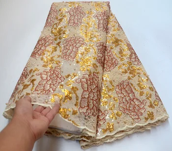 

Most popular African Tulle Gold color Lace Fabric French Sequins Net Lace High Quality African Sequin Lace Fabric