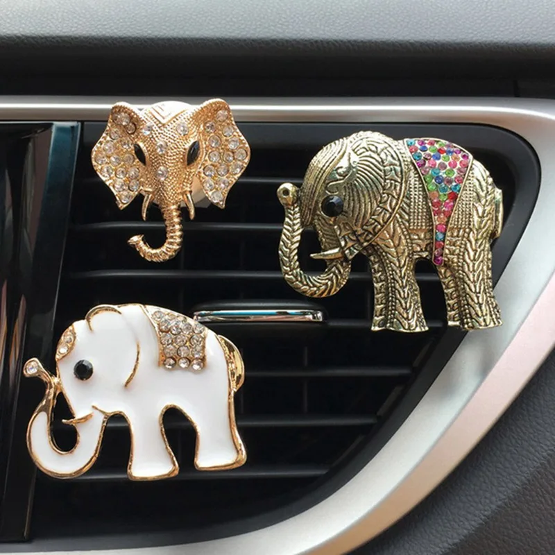 

Bling Aroma Vent Clip Car Smell Car Perfume Air Freshener Ornaments Diamond Gem Elephant Head Auto Interior Decor