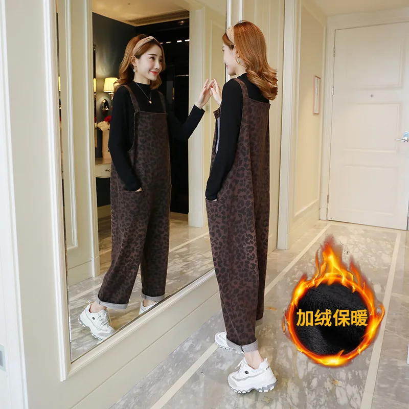 

Photo Shoot Winter Maternity Clothes Korean-style Onesie Leopord Pattern plus Velvet Fashion Abdominal Support Freaky plus Velve