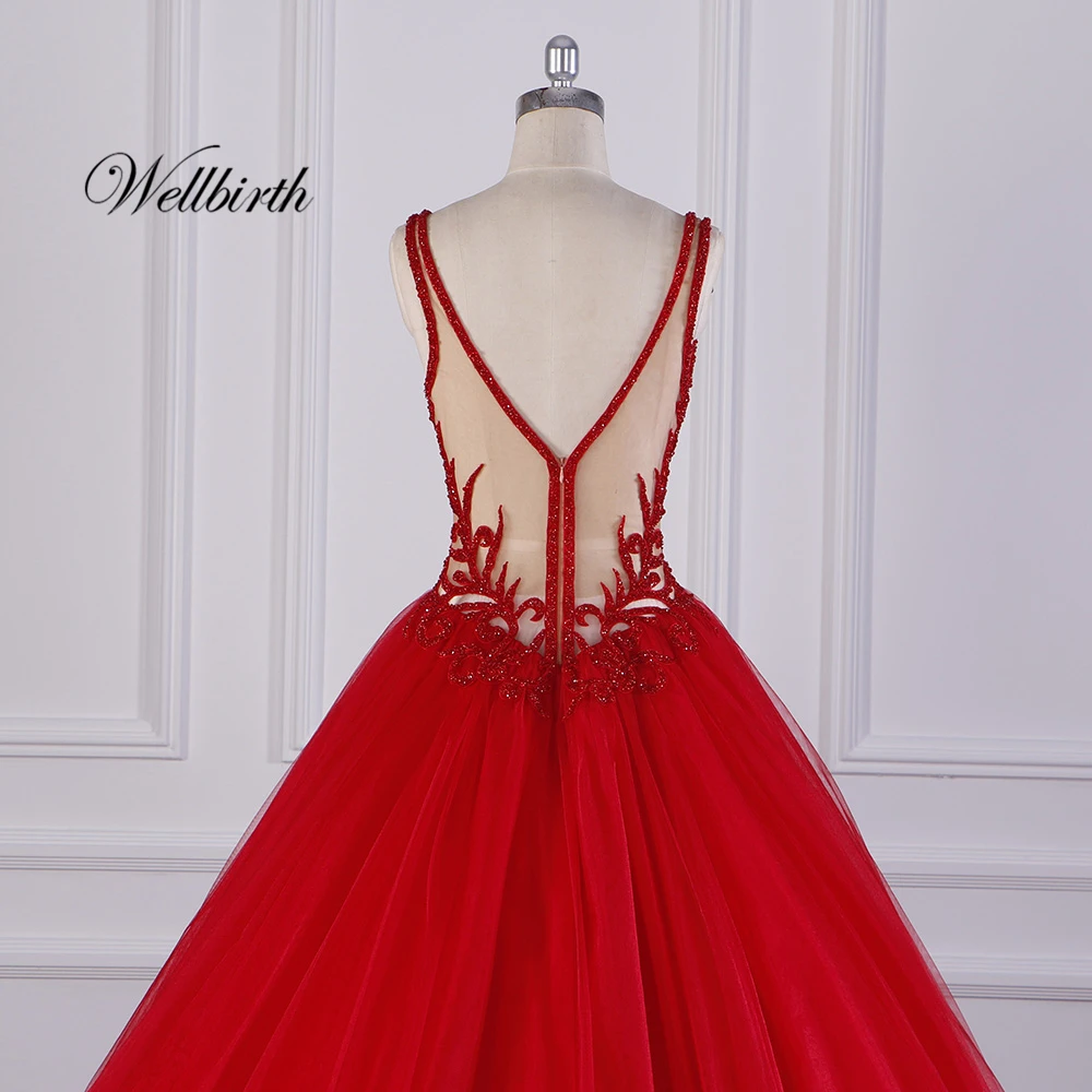 100% реальное изображение Wellbirth Vestido de novia Тюль круглые бусины свадебное платье с коротким цельнокроеным рукавом v-образным вырезом Свадебное