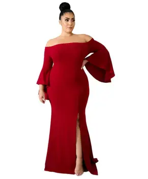 

Party Dress Womens Red Black Vintage Dresses Large Size Sexy Flare Long Sleeve Slash Elegant Dress Split Wholesale Dropshipping