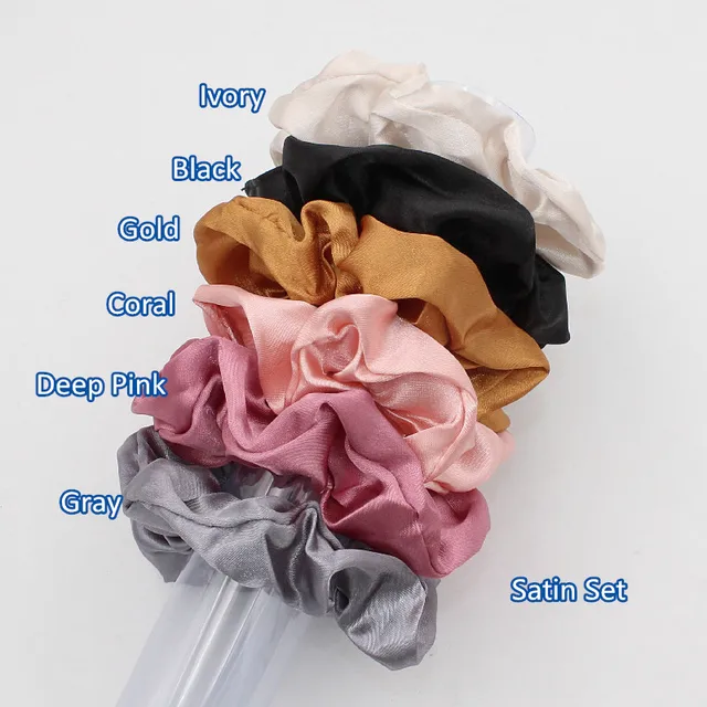 6pcs/lot Fashion Women Girls Silky Satin Hair Scrunchies Solid Stretch Elastic Hair Tie Simple Elegant Rubber Band Ponytail Tie MIX10
