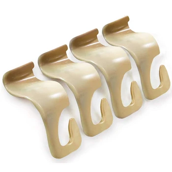

4 Pcs Car Hook Headrest Hook, High Load-Bearing, High Toughness Seat Back Hook, Car Interior Hook (Beige)