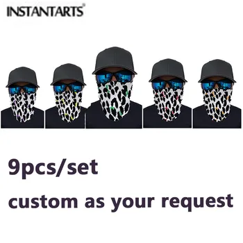 

INSTANTARTS 9Pcs/Set Sport Seamless Scarf Leopard Pattern Printed Anti Dust Face Cover Mask Mutifunctional Bandana Scarf