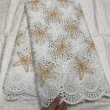 5 ярдов швейцарская кружевная ткань последняя Тяжелая вышитая бисером Африканская Хлопковая ткань швейцарская вуаль кружева популярный Дубай Стиль