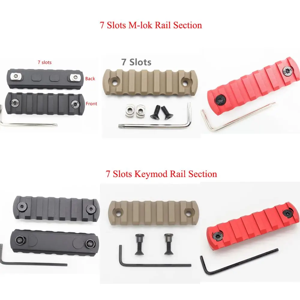 7 слотов Алюминиевый Keymod/M-lok рельсовые секции сегмент Picatinny/Weaver крепление системы Замена черный/коричневый/красный цвет