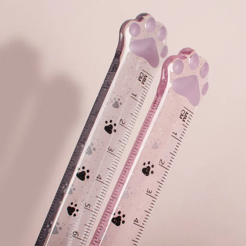 Cute Cat Paw Plastic Straight Rulers Kawaii Kitty Rulers Funny Drawing Gift Korean Office School Measuring Drawing Student Prize