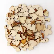 100 Uds Cute 4 tamaños mezcla de forma de corazón de madera rebanadas adornos de dispersión para mesa de boda madera antigua decorativa botones de decoración de la boda