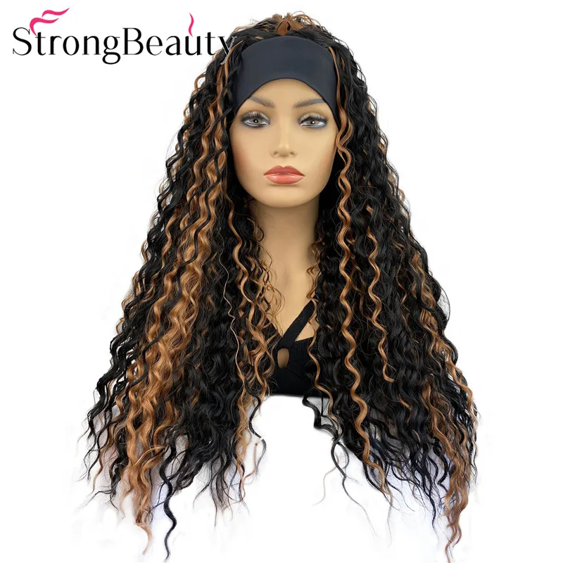 

StrongBeauty Длинные Синтетические парики с повязкой на голову ледяная лента женские парики 3/4 половина парика для женщин