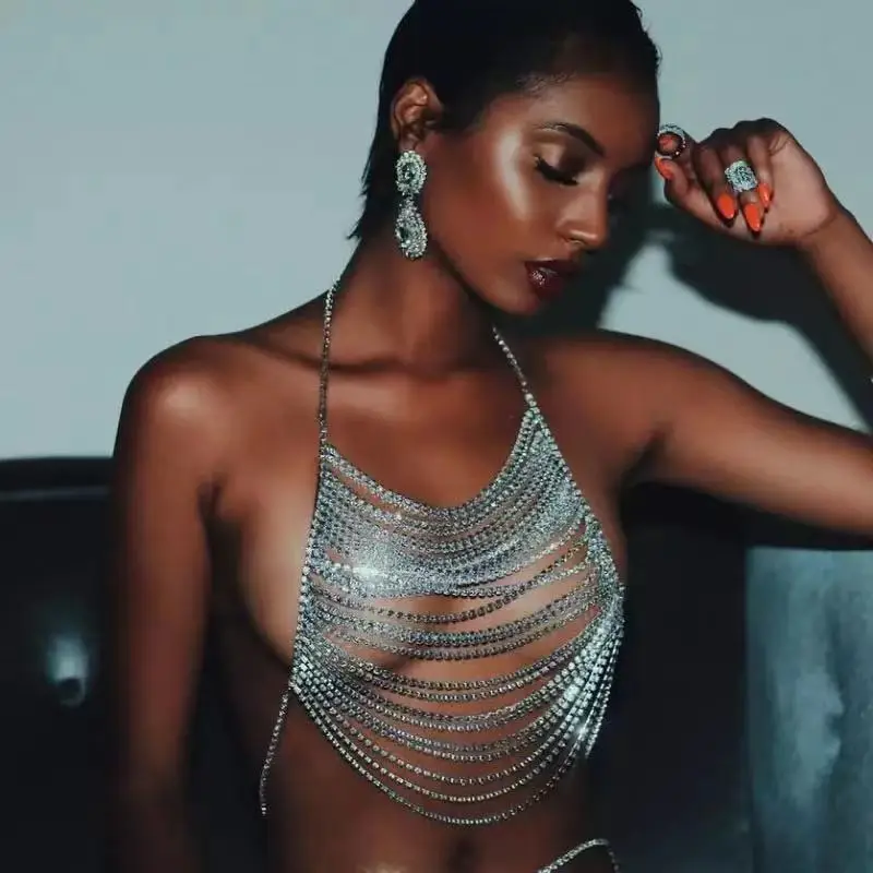 

Women's shining Rhinestone body chain crystal sling open back chest chain sexy reality show club bar disco body chain