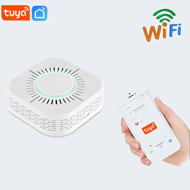 TUYA-detectores de humo con Wifi, sistema de alarma de seguridad para el hogar, Detector de humo portátil con protección contra incendios