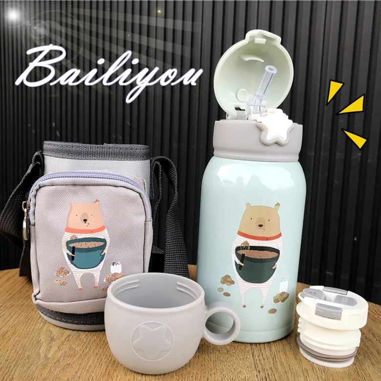 

Cartoon Children Straw Cup Dual-purpose Insulated Cup Large Capacity Female Students Cute Portable Children's Cup