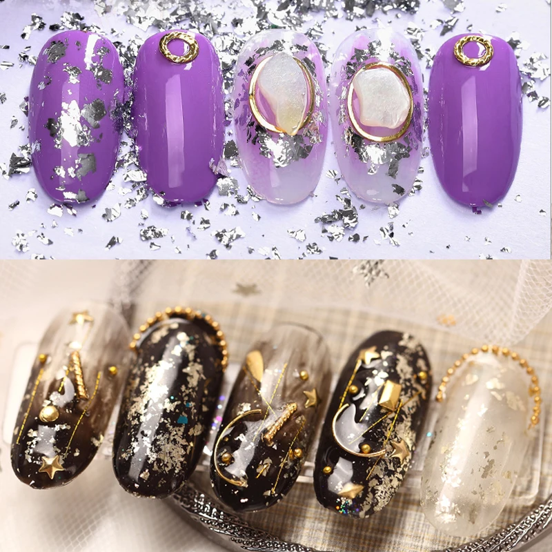 1 коробочкой дизайн ногтей Блестящий золотистый Серебристый Металл осколочная