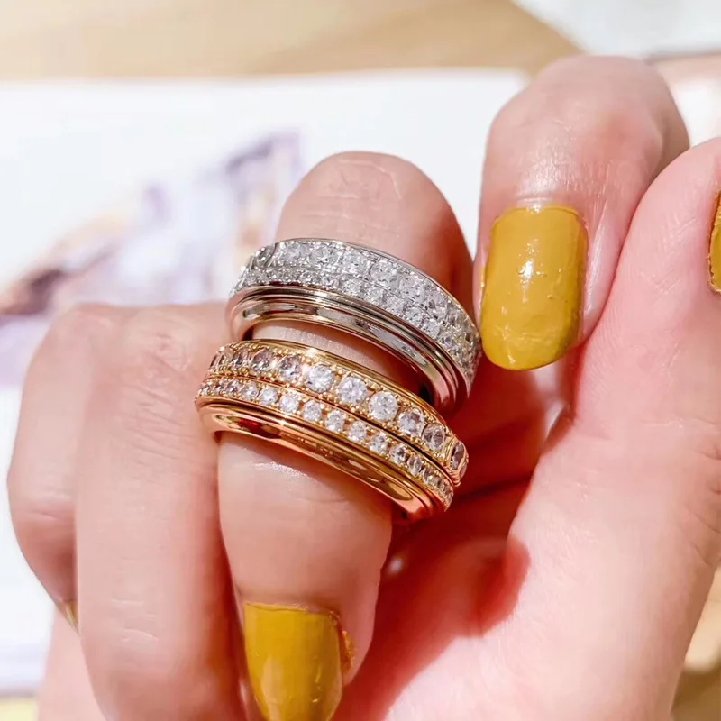

High Jue Fortunes Ring V Gold Does Not Fade Material Make Rotating Circular Ring Forefinger Ring Diamond Ring