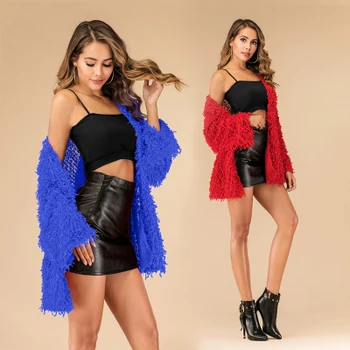 

2020 New Imitation Fur Fluffy Knitted Solid Color Cardigan Sweater Coat