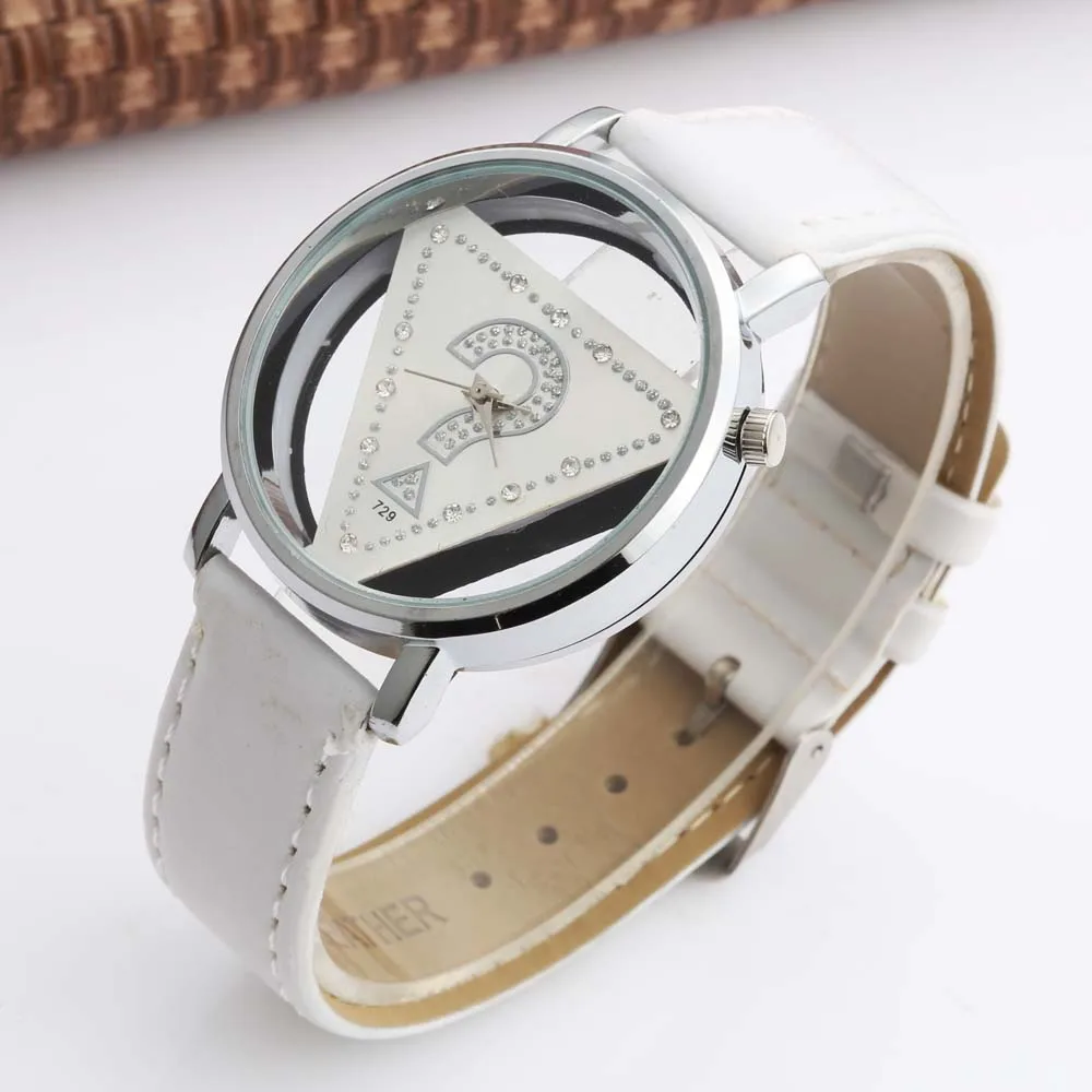 Women Watches Fashion Triangle Transparent Quartz Wristwatches Leather reloj mujer