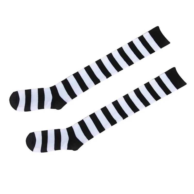 Black Pink Blue Lolita Striped Stockings For Women Lovely School Girls Knee High Long Stockings Cosplay Anime Student Socks