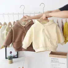 Милая зимняя плюшевая толстовка с капюшоном для маленьких мальчиков и девочек; сезон осень; однотонная теплая флисовая толстовка с помпоном и карманами; модная одежда для детей от 0 до 24 месяцев