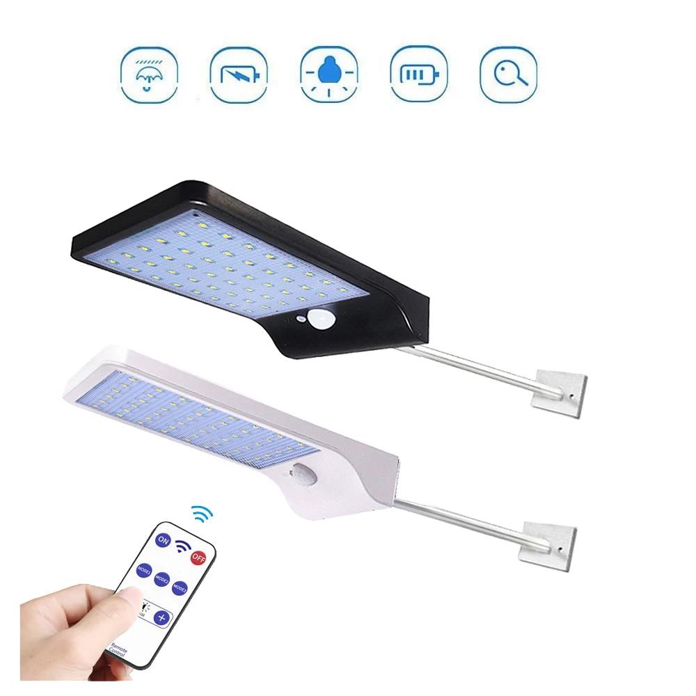 

remote 36/48 LED Solar Light Three Modes Black White Waterproof Outdoor Garden Fence wall security lamp for yard pathway