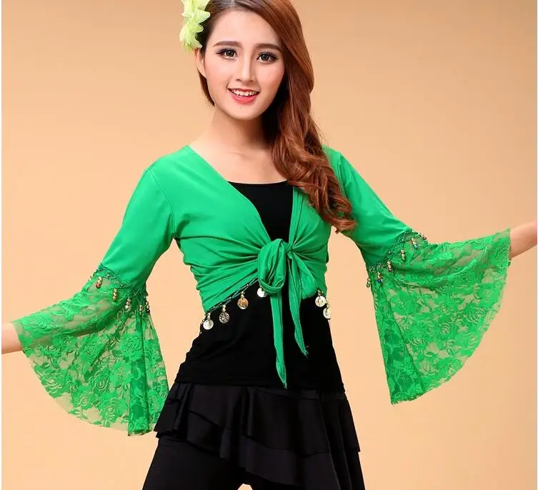 belly dance top women deep v-neck flare sleeve top girls belly dance sexy lace top