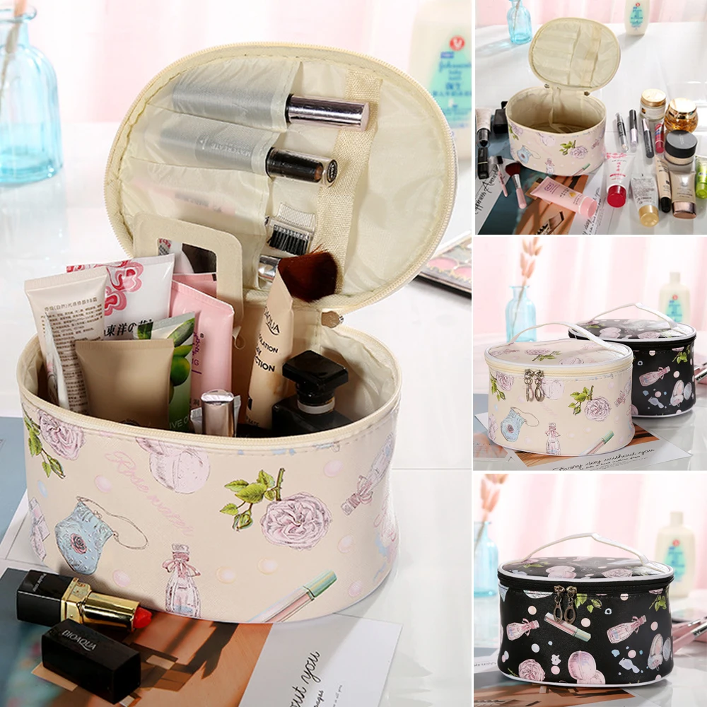 Newest Hot Women Waterproof Makeup Bag Cosmetic Bags Travel Toiletry Wash Case PU Leather Luxury Floral Printed Bags