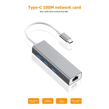 

USB-C to 5Gbps Hub Network Card USB 3.0 RJ45 10/100Mbps Hub for Windows Mac OS Linux for Household Network Decoration
