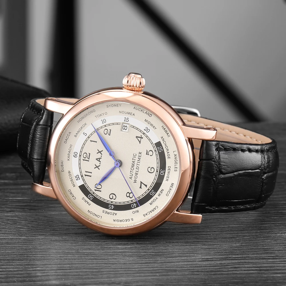 Worldtimer Automatic Men Watch Pilot Stainless Steel Mechanical Wristwatch Male Field Uhr Flieger Huge Size Automatikuhr Aviator
