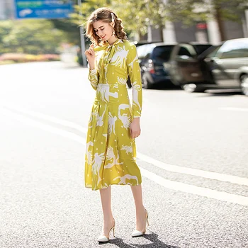

High Quality Spring New Women'S Fashion Workplace Party Casual Beach Boho Vintage Elegant Chic Gentlewoman Print Midi Dress
