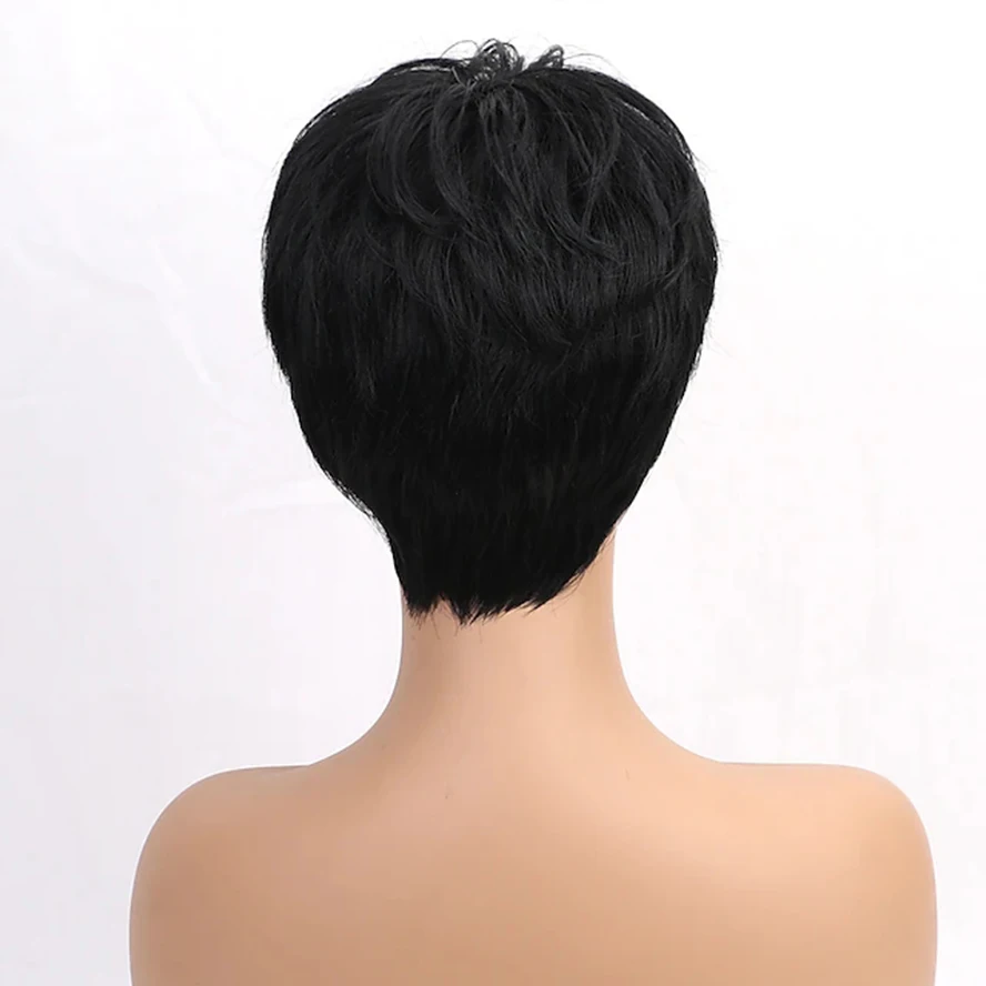 Human Hair Blend Wig Short Straight Natural Straight Bob Pixie Cut Layered Haircut Costume Wig for women images - 6