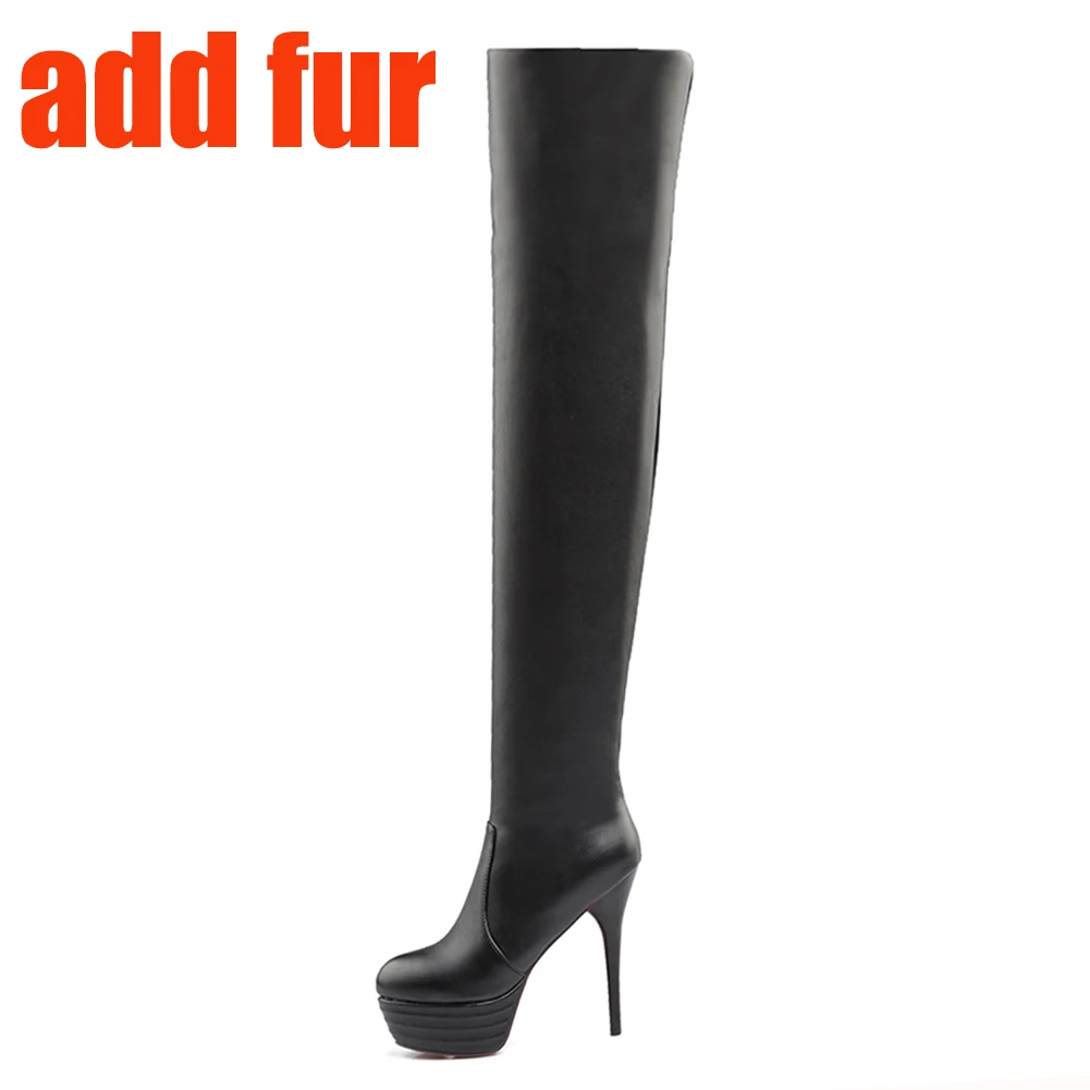 SARAIRIS brand Thin High Heels Boots Women Shoes Sexy Platform High Heels Autumn winter Over The Knee Boots woman Large Size 46 - Цвет: black add fur