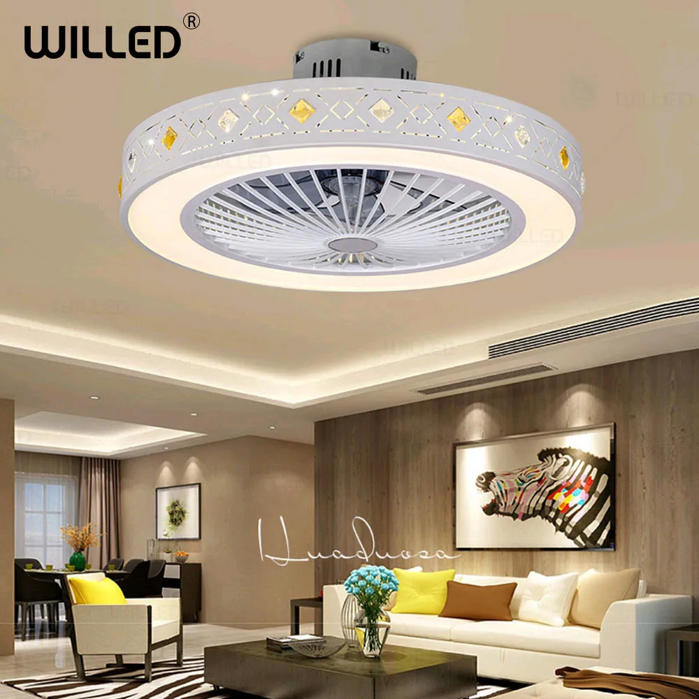 

White Ceiling Fan Lamp Remote Control With Controller Modern Led Lights 55cm Light Living Bedroom Room Lighting 220v