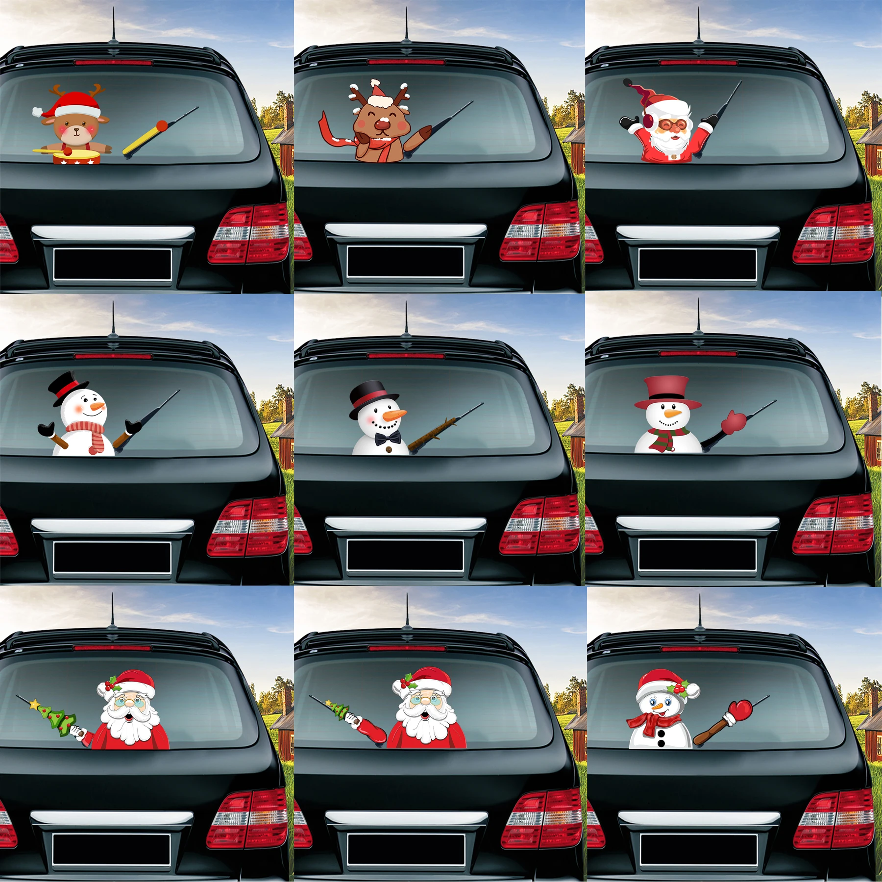 Santa Waving Wiper Decals for Car Styling Rear Window Wiper Stickers