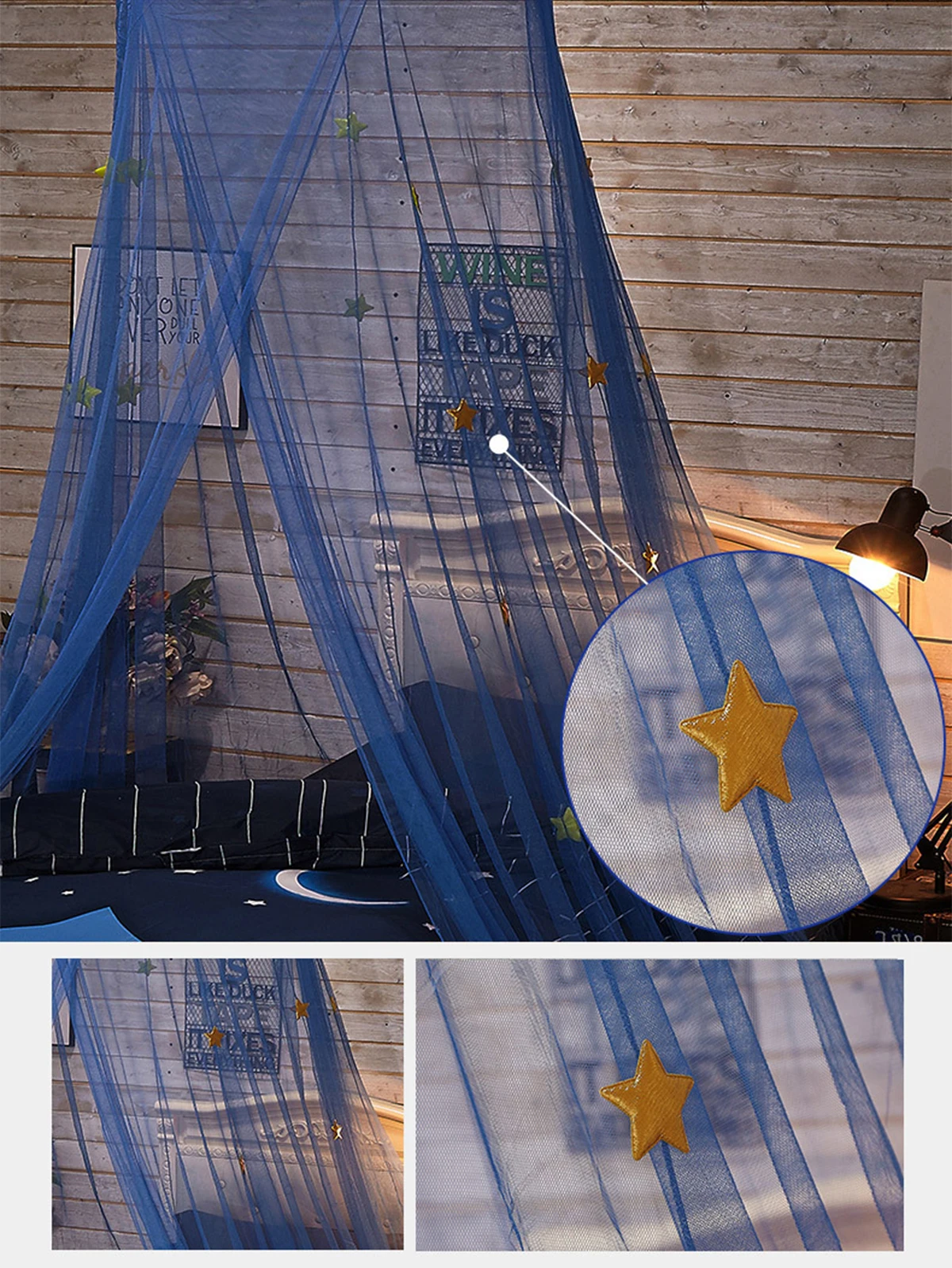New Princess Mosquito Net Children Blue Round Mosquito Nets Stars Romantic Insect Bed Canopy Netting Curtain for Bedding Ceiling