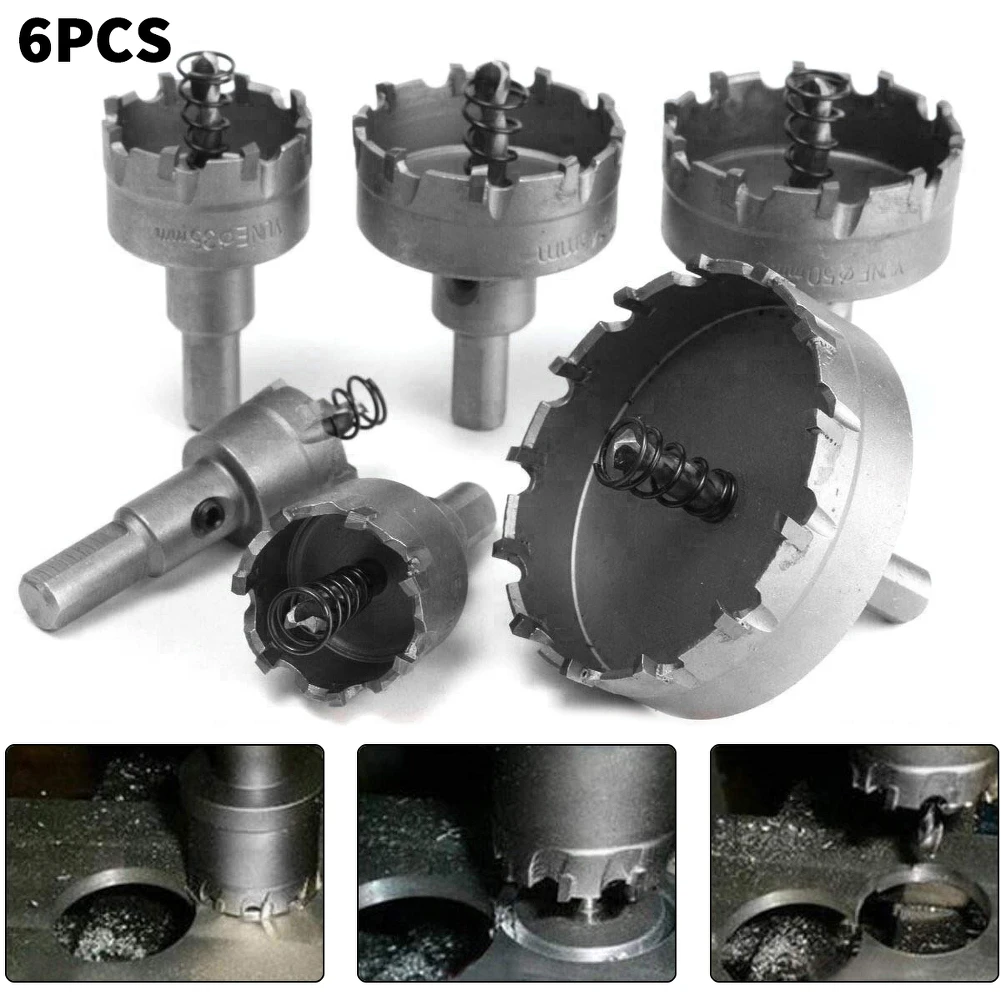

6Pcs TCT Drill Bit 22-65mm Hole Saw Set Carbide Tipped Wood Metal Core Drill Bit Hole Saw Cutter Wood Cutter Tool Accessories