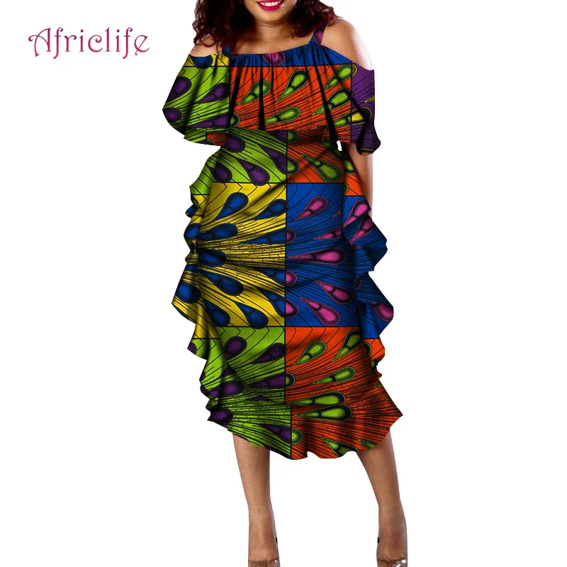 Модный дизайн традиционная африканская одежда с принтом Дашики с вырезом лодочкой африканские сексуальные платья с рюшами для женщин WY4330 - Цвет: 12