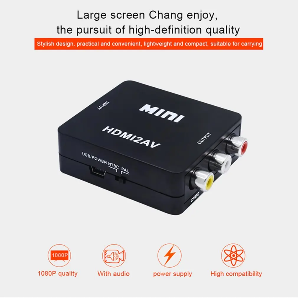  1080P Mini Hd Converter Box Hdmi a Rca Av Cvbs Video Composito Audio Adattatore Ac
