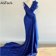 Темно-синее платье русалки для выпускного вечера с глубоким v-образным вырезом, плиссированное с оборками, расшитое блестками вечернее платье русалки, Дубай, арабское платье