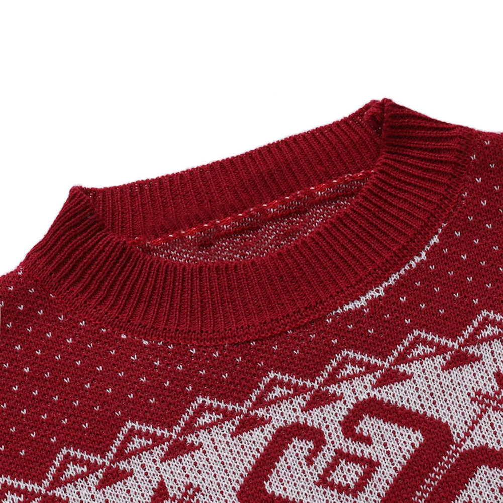 Christmas spree Autumn Winter Xmas Chic Men Elk Print O Neck Long Sleeve Pullover Sweater Blouse Top Polyester Casual Slim Men's