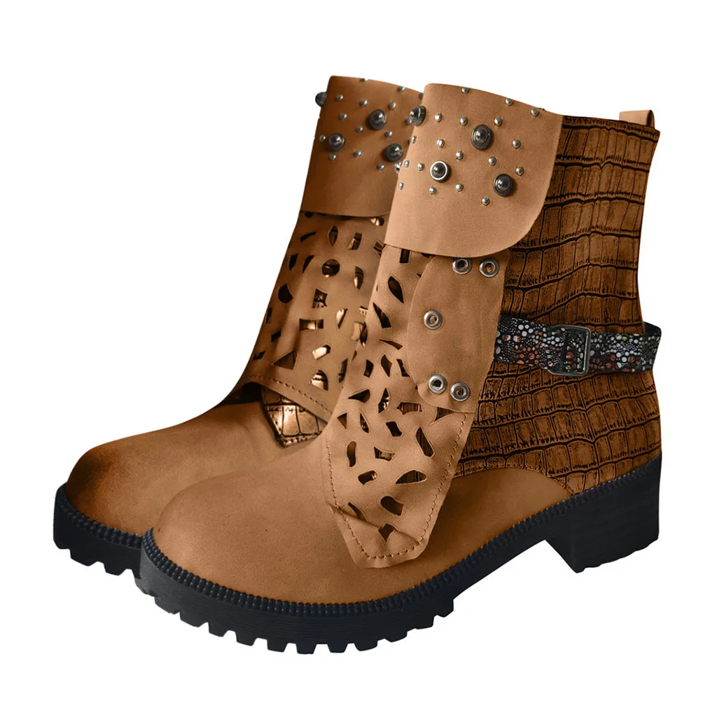

Rome Style Women's Retro Ankle Boots Winter Western Rivet Short Boot Lady Fashion Vintage High Heel Shoes Cowboy Classic Botas
