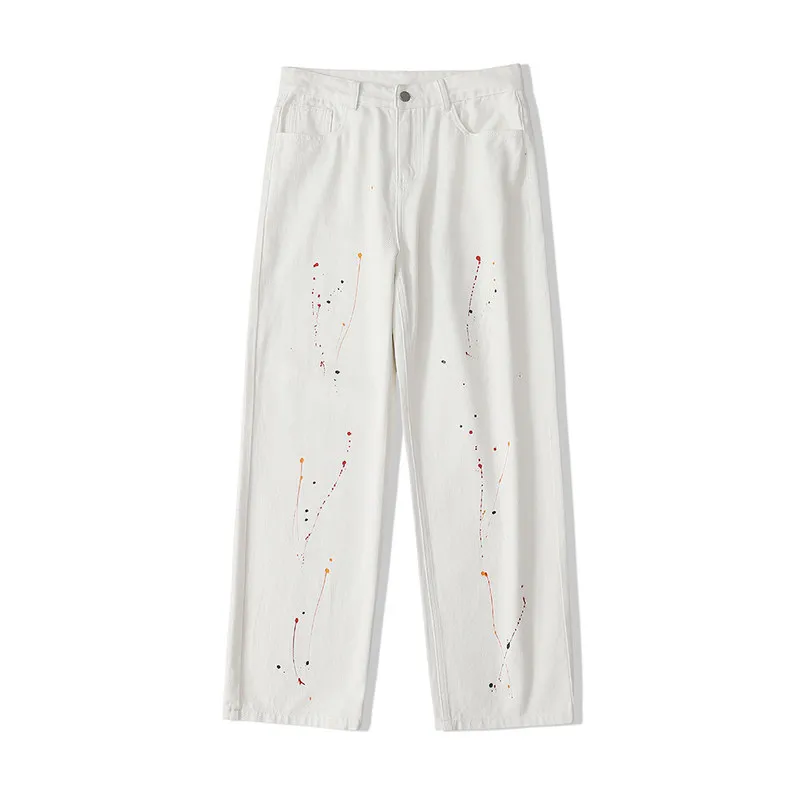 ICCLEK 2021 Fall New Style Lacquer Jeans Men's Wide-leg Straight-leg Pants Autumn High Street Pants Autumn Loose Pants