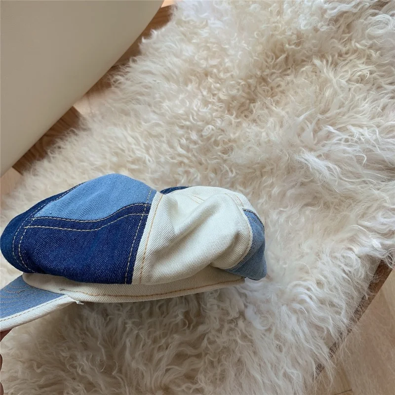 best mens beret Spring and Autumn Japanese Cowboy Baseball Hat Patchwork Contrasting Color Newsboy Hat Thin Breathable Octagonal Hat Women's Hat man in beret Berets