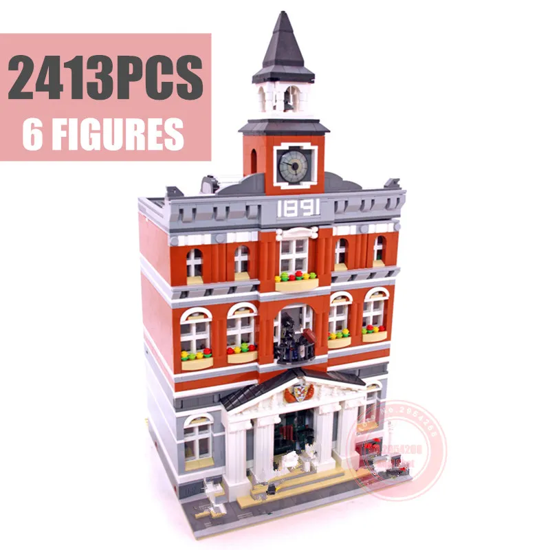 

NEW 2413PCS The City Hall House Street Model View Fit Legoings Building Kits Blocks Bricks Education Toys Kid Gift