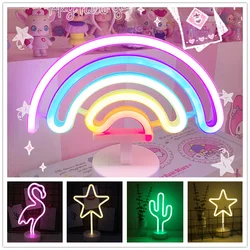 Sinal de néon decoração unicórnio flamingo lâmpada usb lua arco íris para casa quarto miúdo cabeceira luz da noite decoração para crianças led