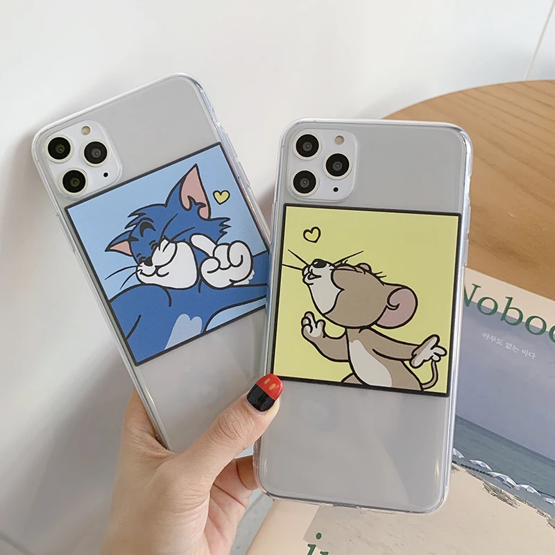 Милый чехол для телефона с мультяшным котом и мышкой для iPhone 11 X XR Xs Max 8 7 6 6s Plus 11 Pro Max Ультратонкий Мягкий чехол из ТПУ