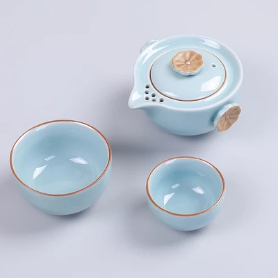 Китайский керамический быстро чашка один горшок две чашки Путешествия Чайный набор портативный 4 человек на открытом воздухе путешествия чайный набор кунг-фу - Цвет: 24