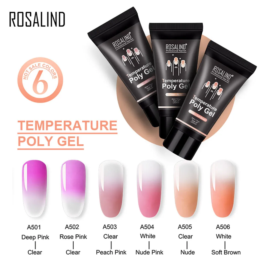 Rosalind 30 мл Лак для ногтей, полигель, стойкий, для ногтей, изменение температуры, камуфляж, УФ лампа, наращивание ногтей, искусство, основа для маникюра