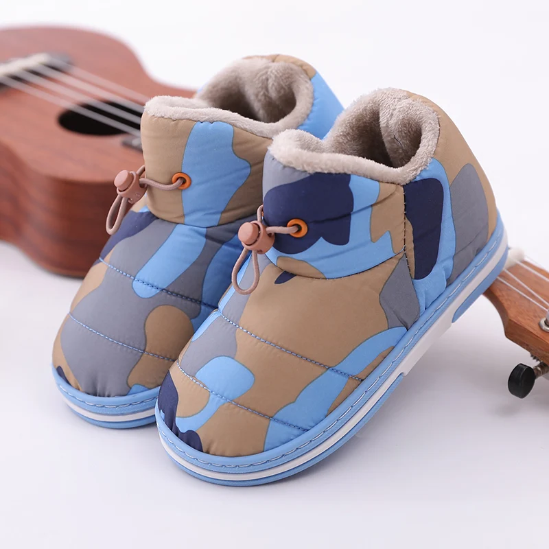 Детские хлопковые ботинки; плюшевые ботильоны; детские зимние ботинки с высоким берцем; теплые меховые водонепроницаемые слипоны; детские зимние кроссовки; Botas - Цвет: blue